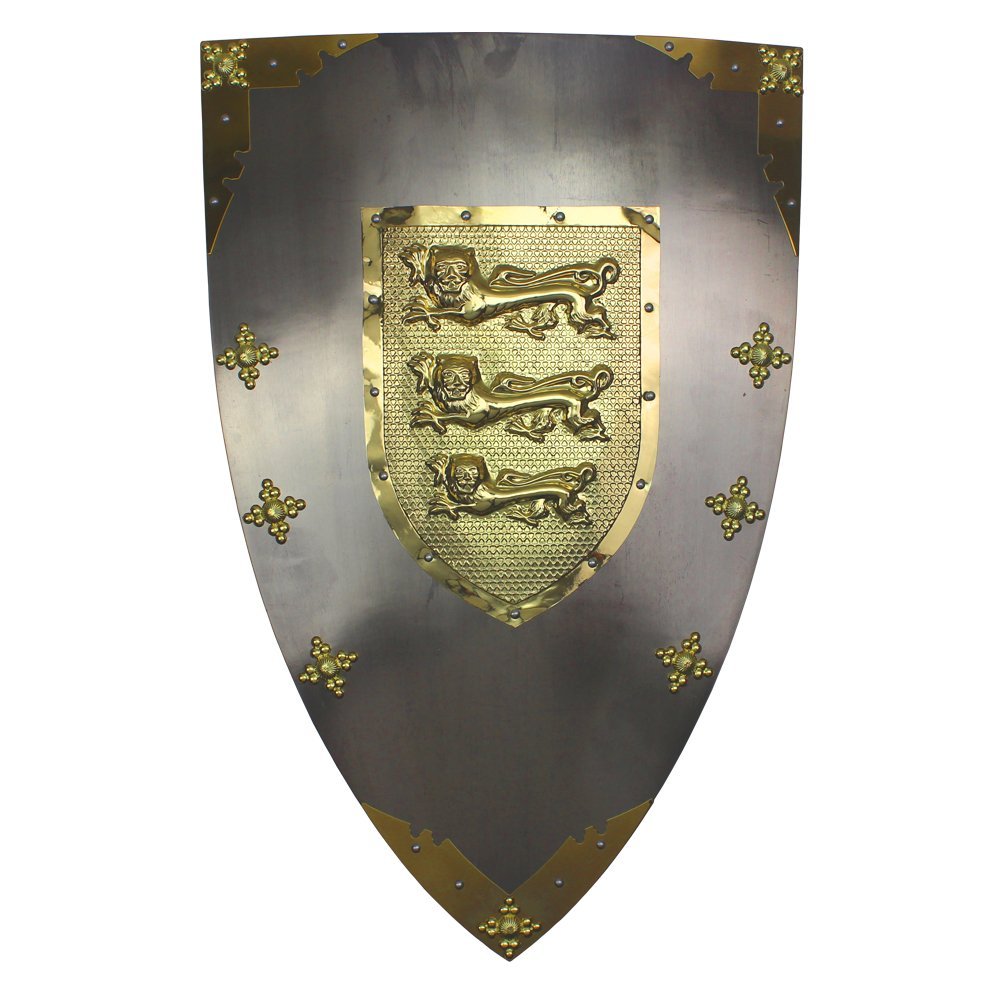 28 inch x 18 inch richard the lionheart metal shield with gold accents M-S-5002