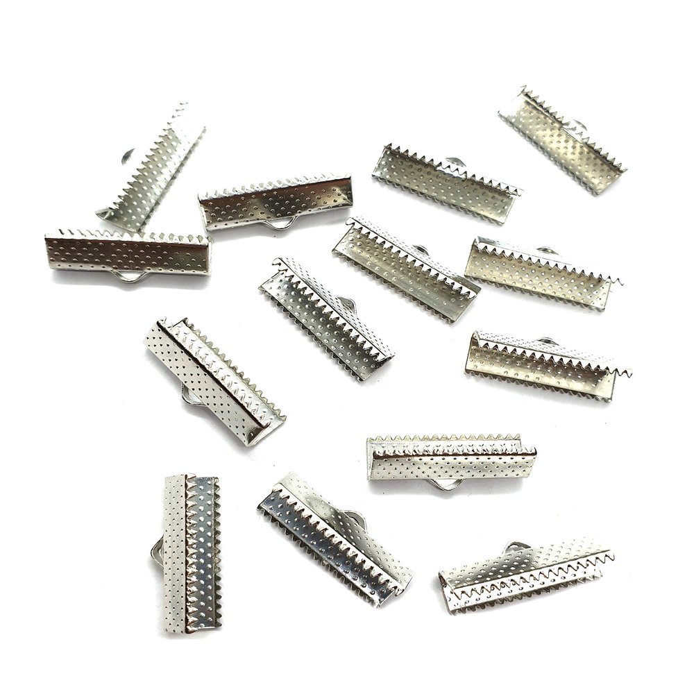 50 pcs Silver Tone Ribbon end Clamps Fastener Clasps Size 20 mm