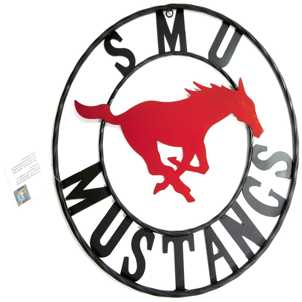 LRT SALES LLC NCAA SMU Mustangs Collegiate Wrought Iron Wall Decor, Black/Red, 32-Inch