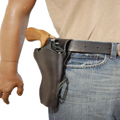 Barsony Black Leather 49-er Style Gun Holster for S&W K OR L Frame Right
