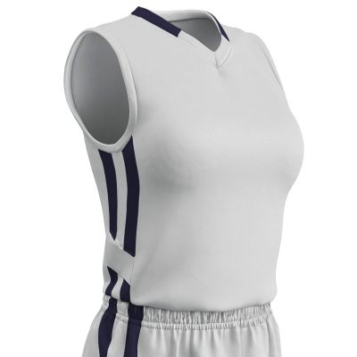 Champro Muscle Dri Gear Polyester Basketball Jersey, Women's Large, White, Navy