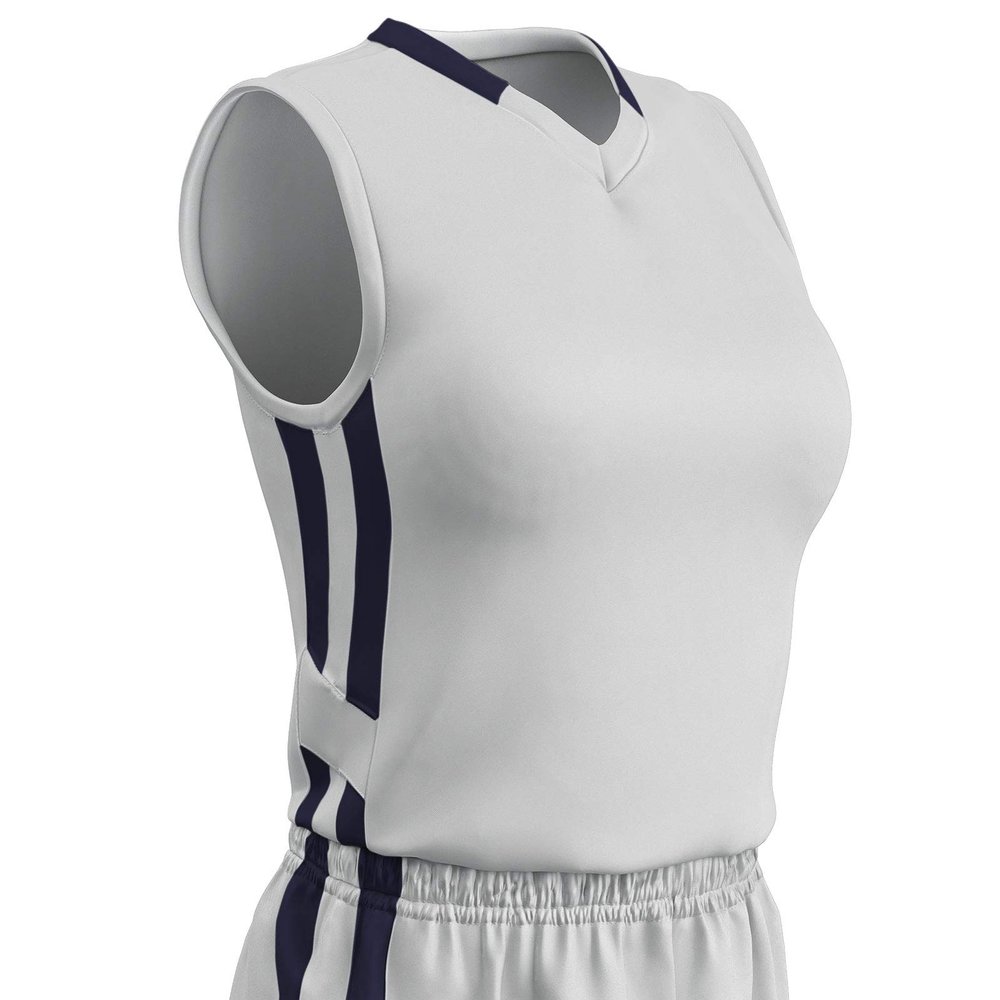 Champro Muscle Dri Gear Polyester Basketball Jersey, Women's Large, White, Navy