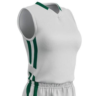 Champro Muscle Dri Gear Polyester Basketball Jersey, Women's Large, White, Forest Green,