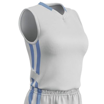 Champro Muscle Dri Gear Polyester Basketball Jersey, Women's Small, White, Light Blue