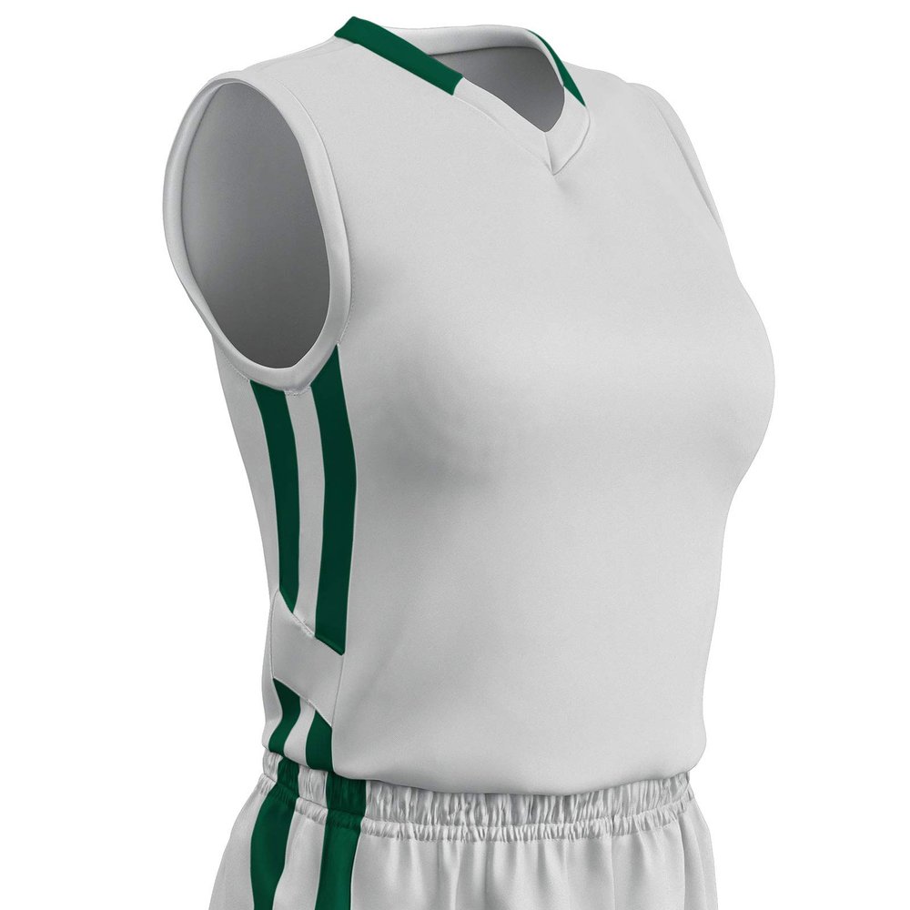 Champro Muscle Dri Gear Polyester Basketball Jersey, Women's Small, White, Forest Green,