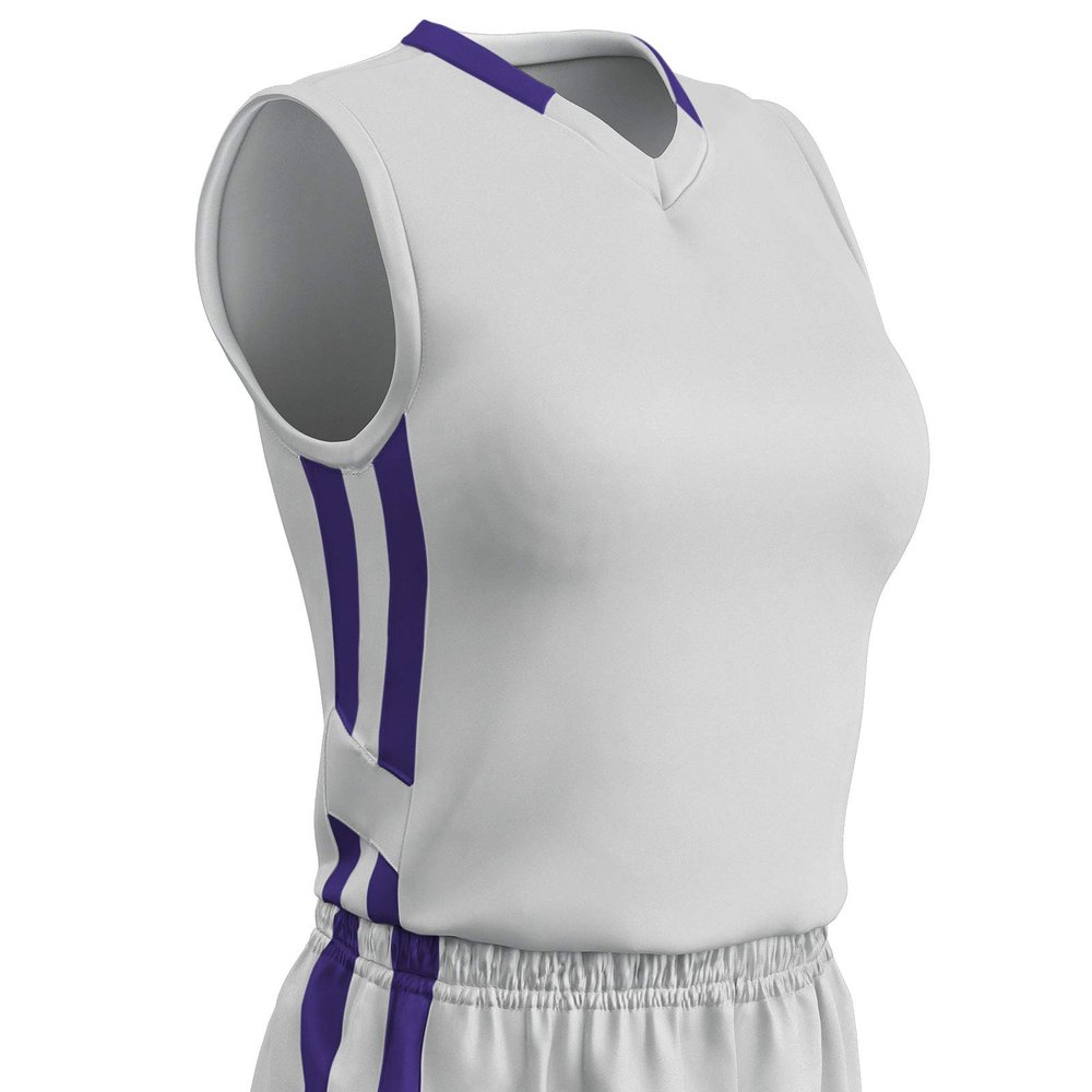 Champro Muscle Dri Gear Polyester Basketball Jersey, Women's Small, White, Purple