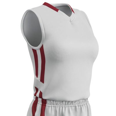 Champro Muscle Dri Gear Polyester Basketball Jersey, Women's X-Large, White, Cardinal