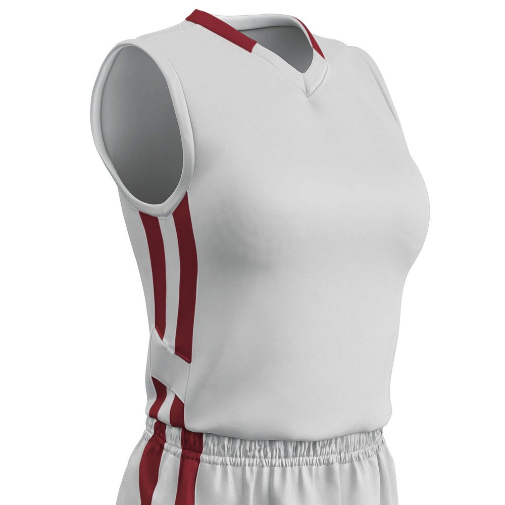 Champro Muscle Dri Gear Polyester Basketball Jersey, Women's X-Large, White, Cardinal