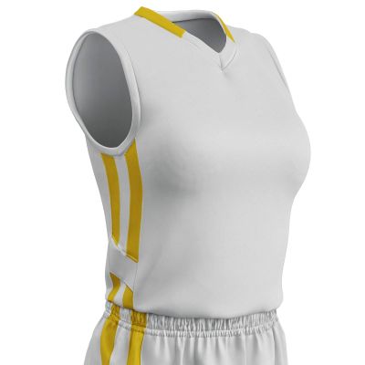 Champro Muscle Dri Gear Polyester Basketball Jersey, Women's X-Large, White, Gold