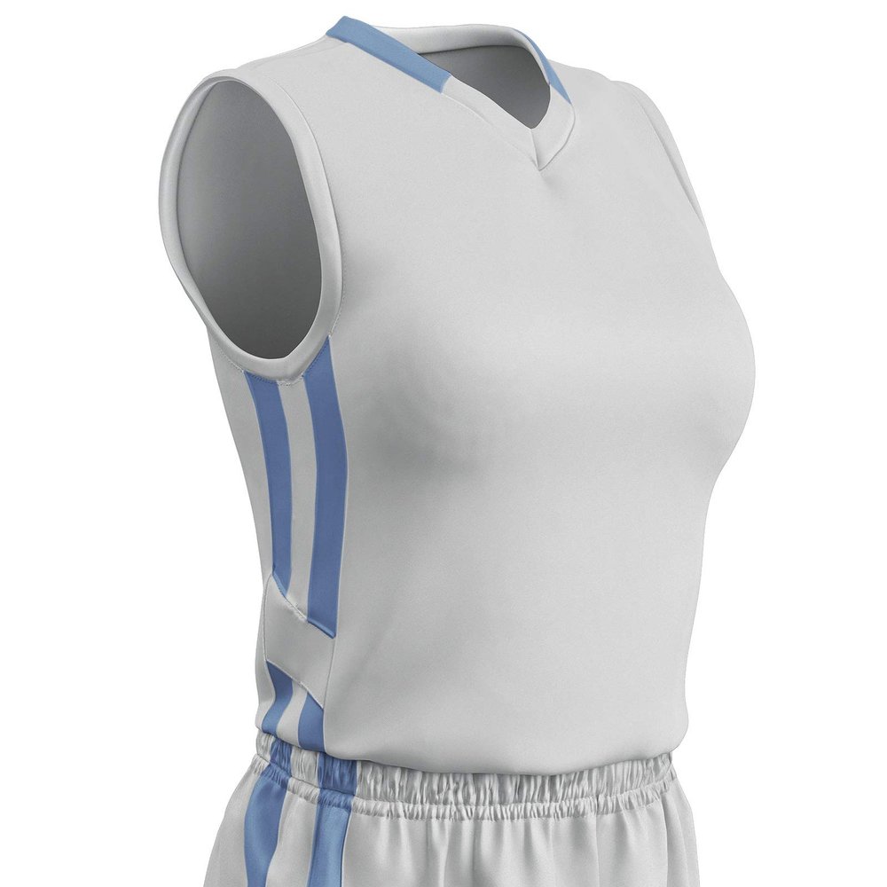 Champro Muscle Dri Gear Polyester Basketball Jersey, Women's X-Large, White, Light Blue