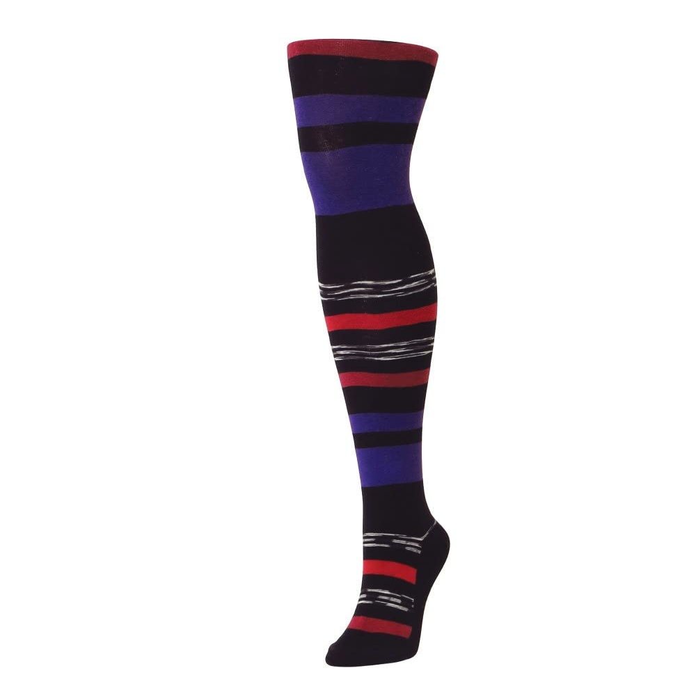 MeMoi Stripe Palette Cotton Blend Sweater Tights Dark Gray Heather Small/Medium