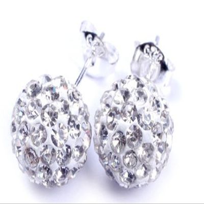 10mm clear white pave shin crystal ball earrings
