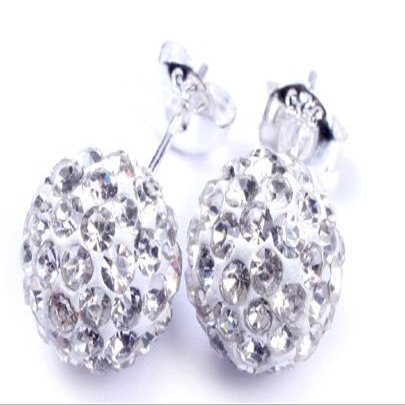 10mm clear white pave shin crystal ball earrings