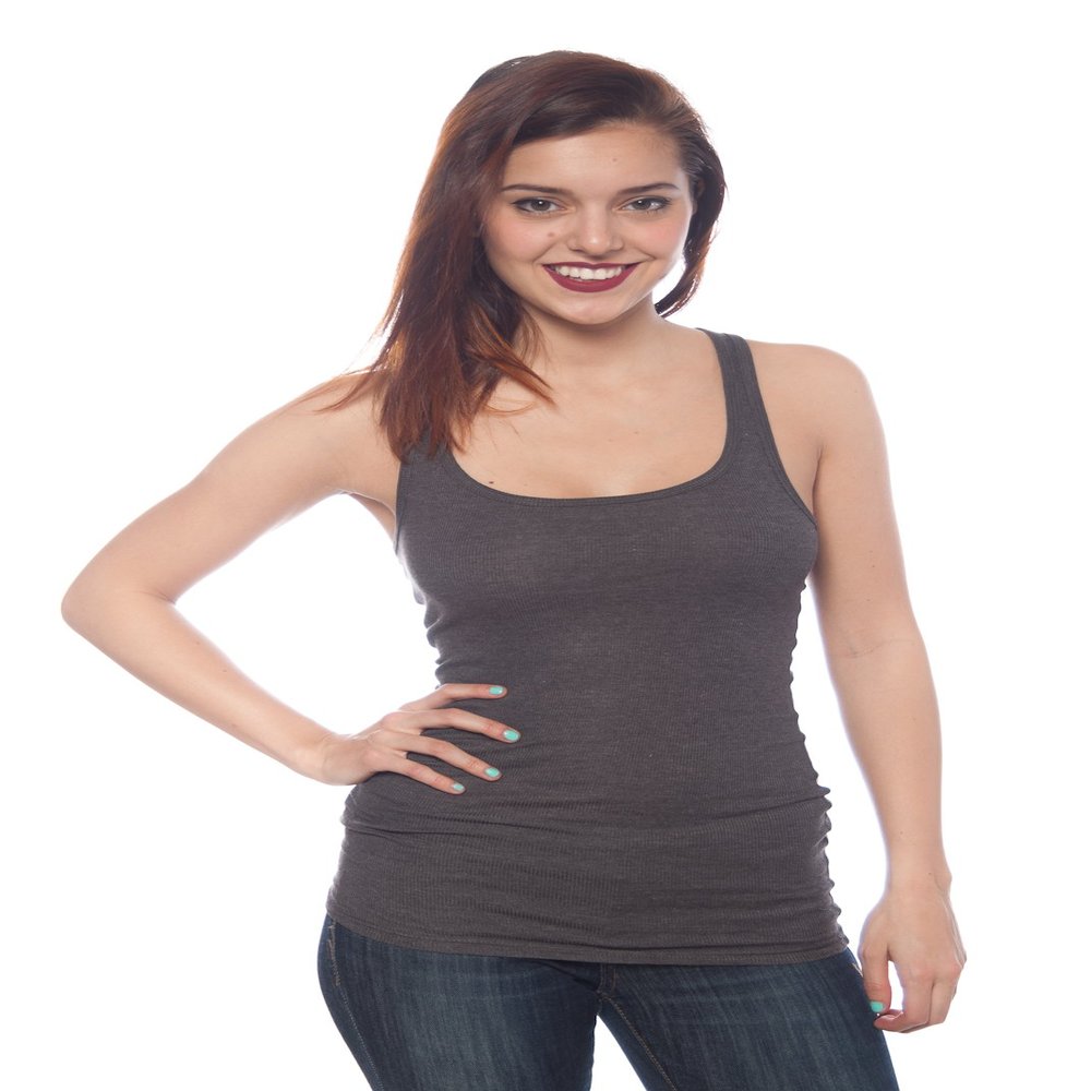 2 Pack Zenana Women's Basic Ribbed Tank Top,Charcoal, Red,Medium