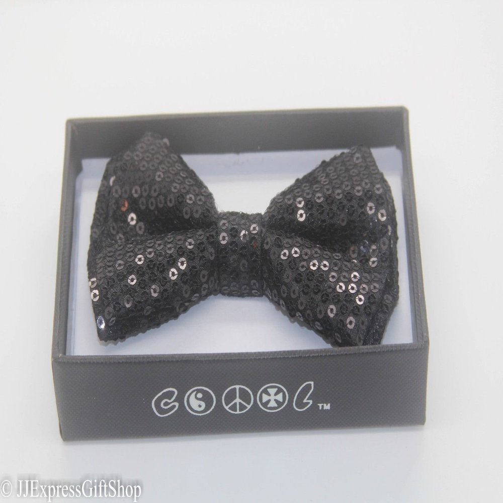 NEW Black Tuxedo Classic Bowtie Sequin Neckwear Adjustable Unisex Bow Tie