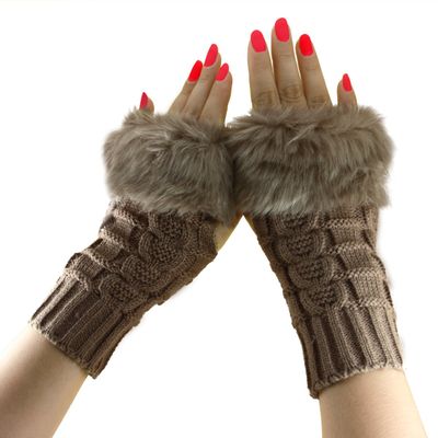Women Girls Soft Wool Knit Faux Fur Winter Fingerless Gloves Cold Weather Mitten Arm Hand Warmer, Long/Medium/Short Sleeve