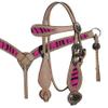 Zebra Hair Hide Black Pink Bridle Reins Breast Collar Light Leather Horse Size view 1