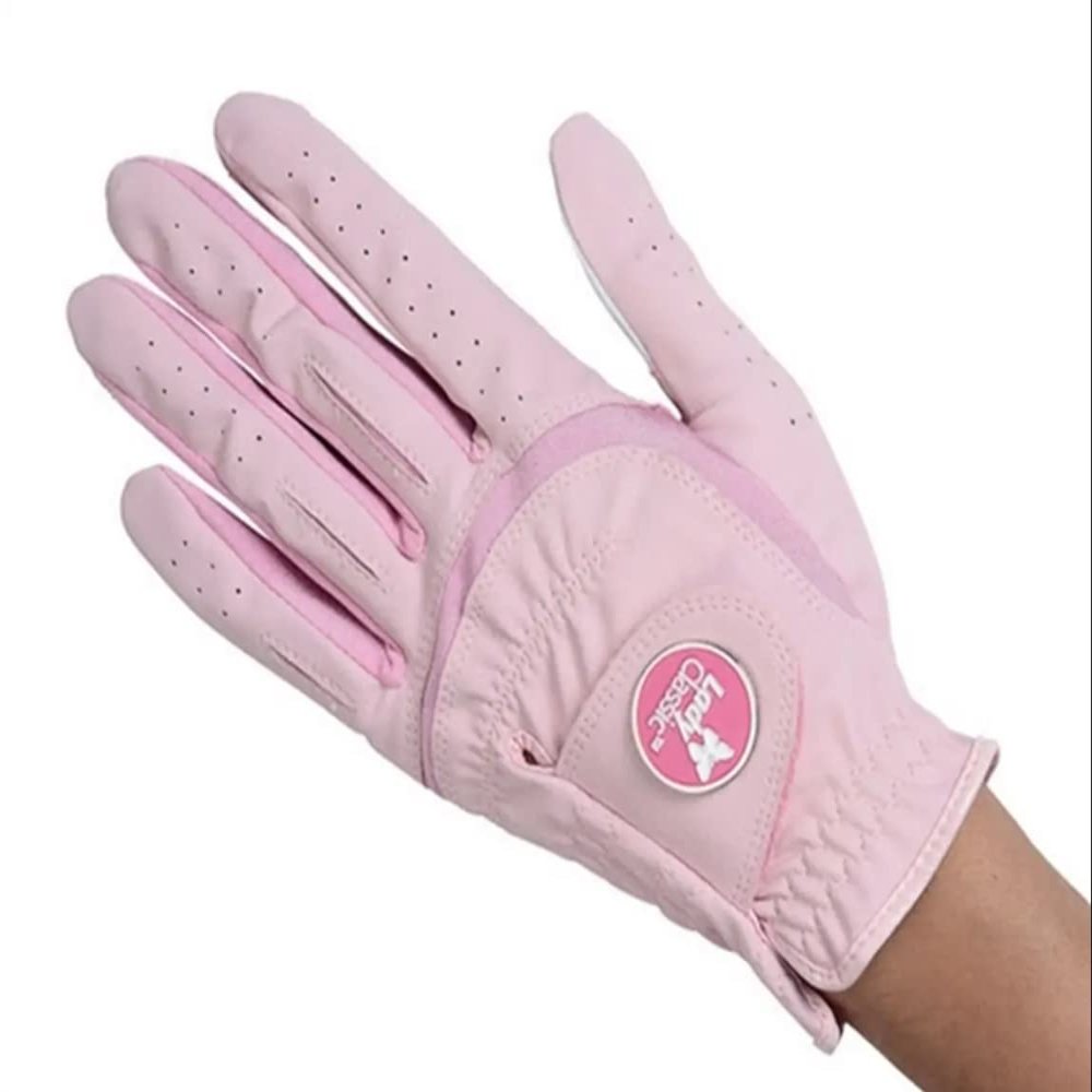 Lady Classic Soft Flex Golf Glove for Women with Magnetic Ball Marker | Comfortable Grip, Removable Marker, Soft Leather Palm Patch  Stylish & Flexible Ladies Golf Glove (Pink/Left Hand/M)