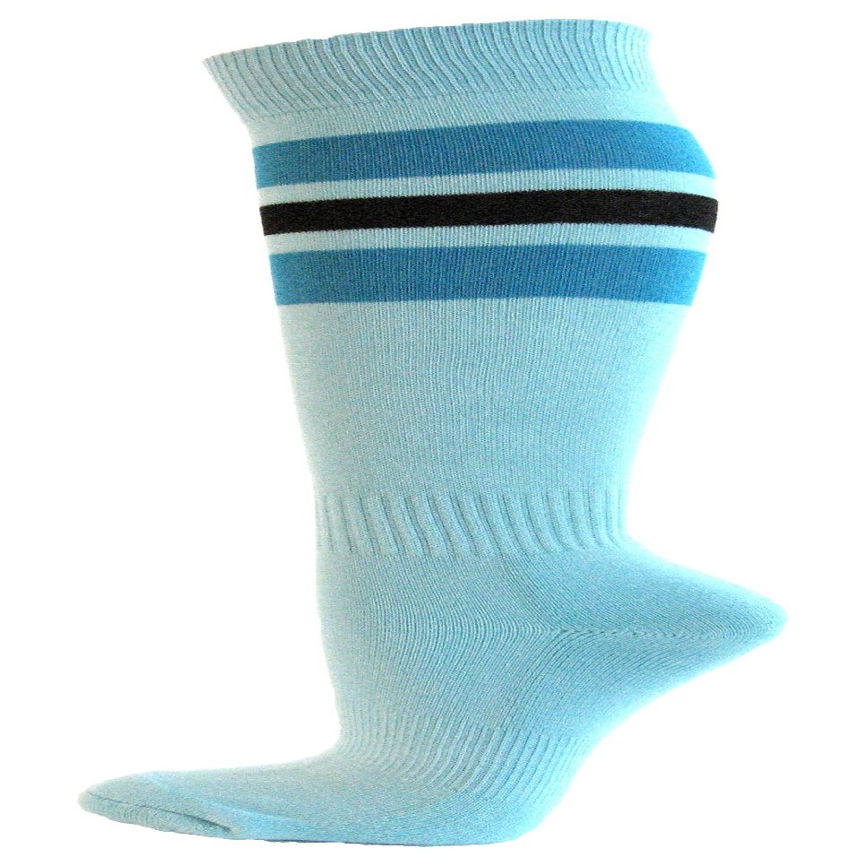 COUVER Bright Blue/Black Strip on Light Sky Blue Knee High Sports/Baseball Socks, Medium