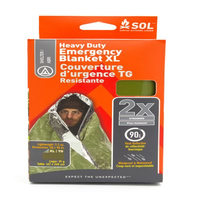 S.O.L. Survive Outdoors Longer 90% Heat Reflective Heavy-Duty Emergency Blanket - Thick, Rugged for Disaster Preparedness Kit - Waterproof, Windproof, Tear-Resistant - 58" x 98", 3.2 oz, Green