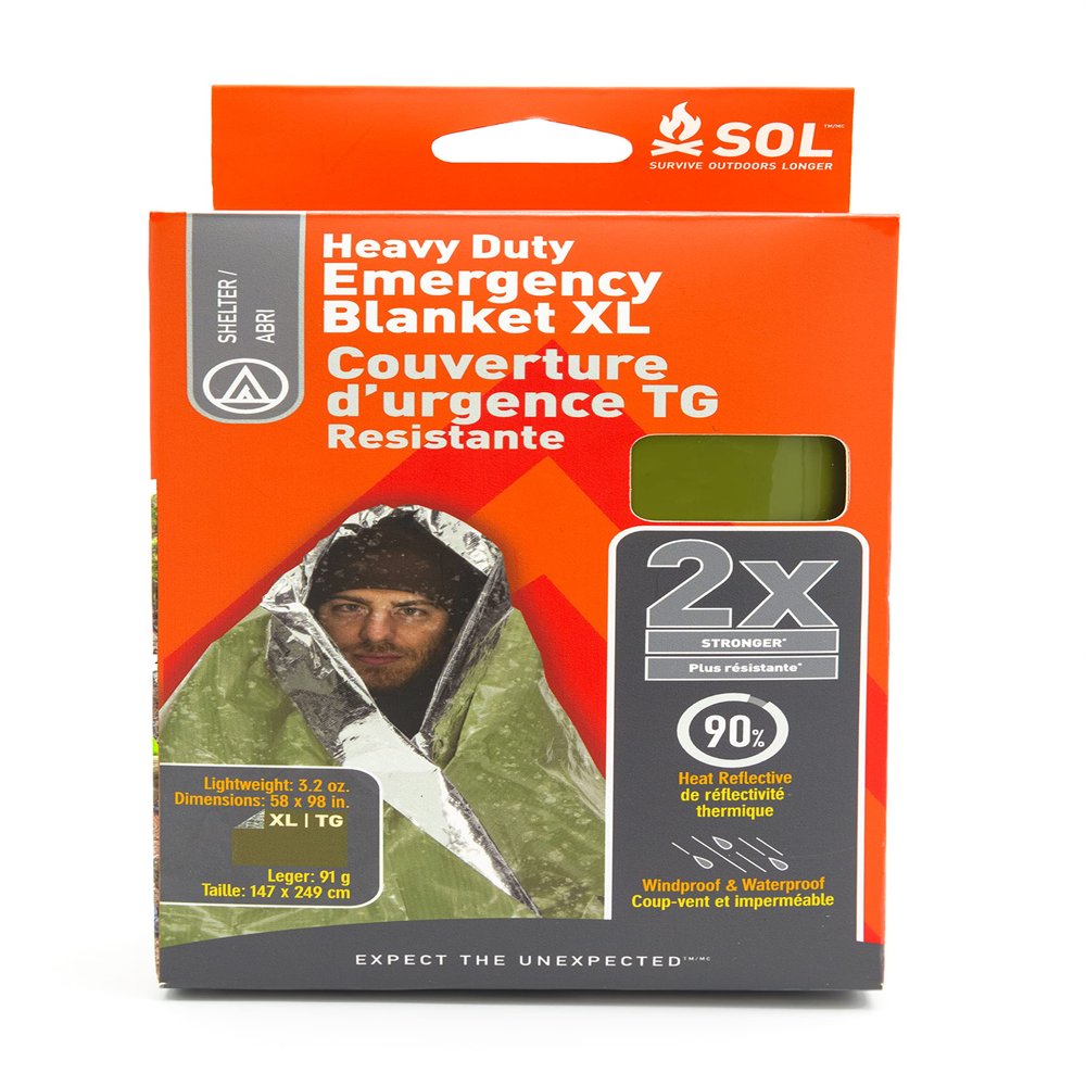 S.O.L. Survive Outdoors Longer 90% Heat Reflective Heavy-Duty Emergency Blanket - Thick, Rugged for Disaster Preparedness Kit - Waterproof, Windproof, Tear-Resistant - 58" x 98", 3.2 oz, Green