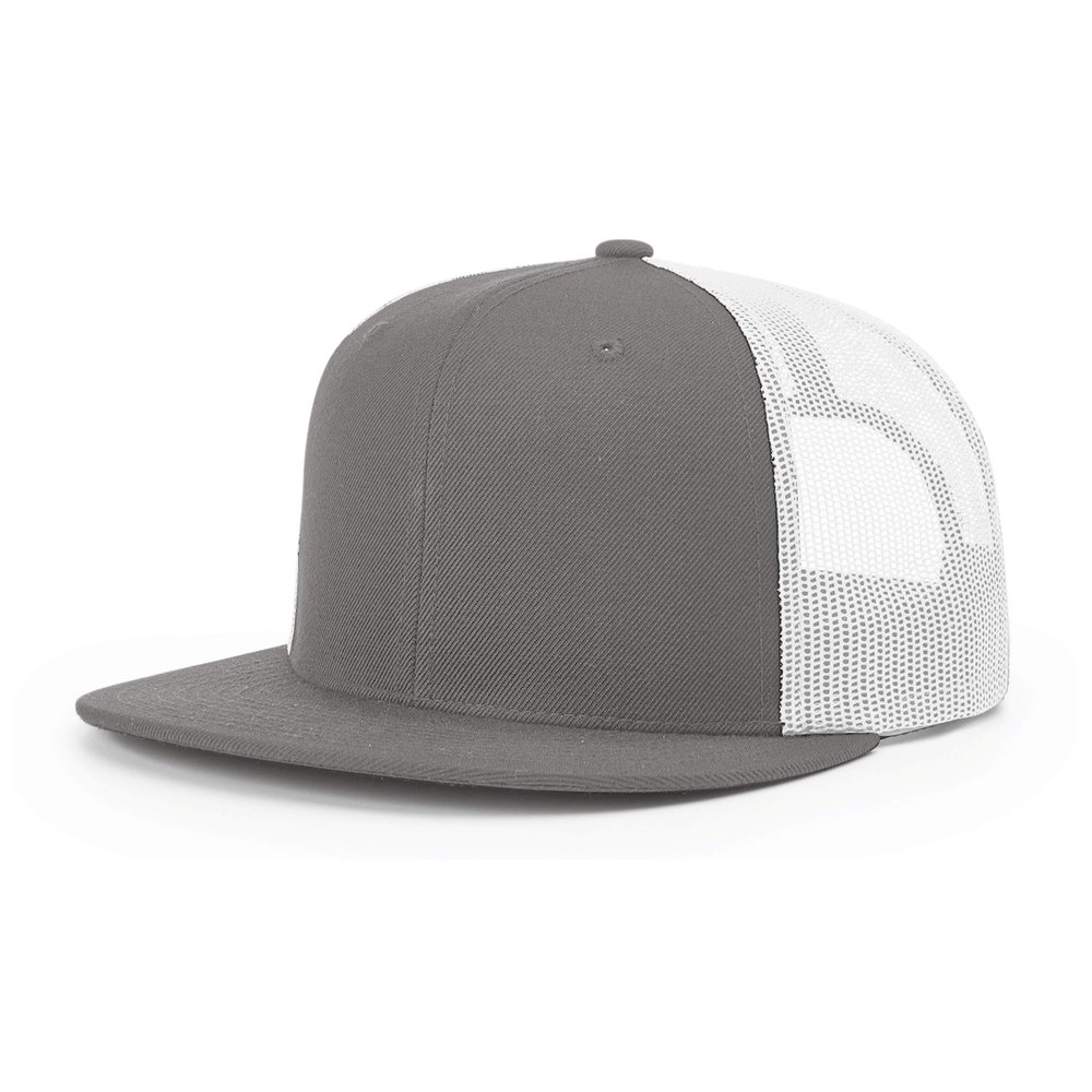 Richardson Unisex 511 Flatbill Trucker Adjustable Snapback Baseball Cap, Charcoal/White, One Size Fits Most