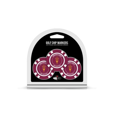Team Golf NCAA Arizona State Sun Devils 3 Pack Golf Chip Ball Markers, Poker Chip Size with Pop Out Smaller Double-Sided Enamel Markers