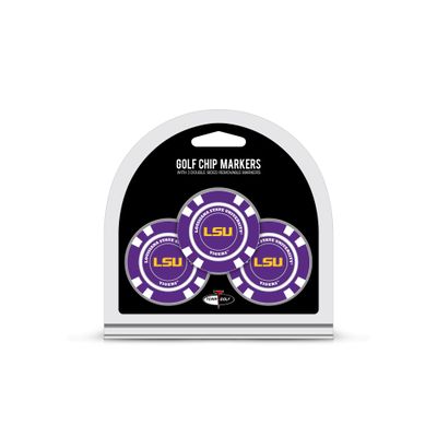 Team Golf NCAA LSU Tigers 3 Pack Golf Chip Ball Markers, Poker Chip Size with Pop Out Smaller Double-Sided Enamel Markers