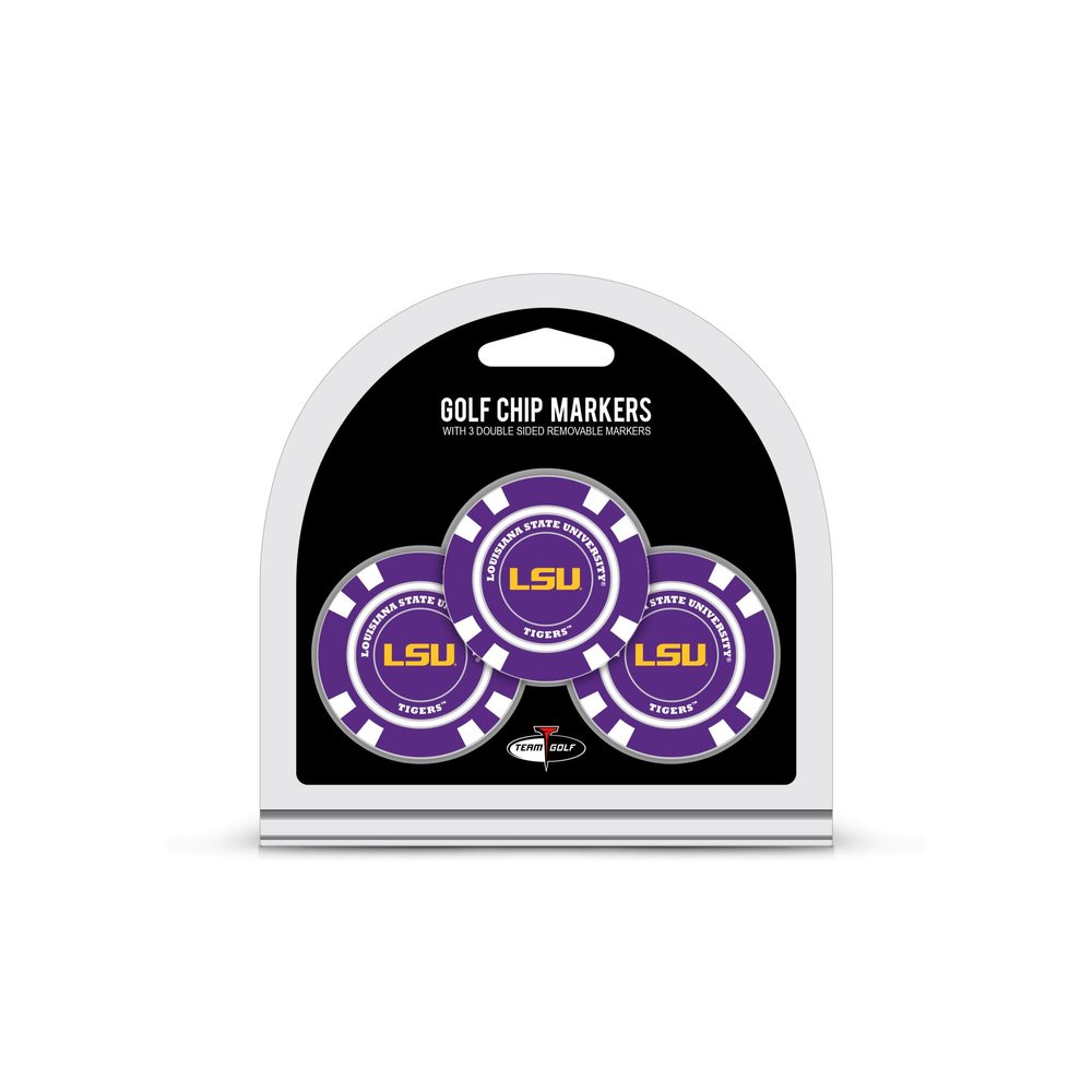 Team Golf NCAA LSU Tigers 3 Pack Golf Chip Ball Markers, Poker Chip Size with Pop Out Smaller Double-Sided Enamel Markers