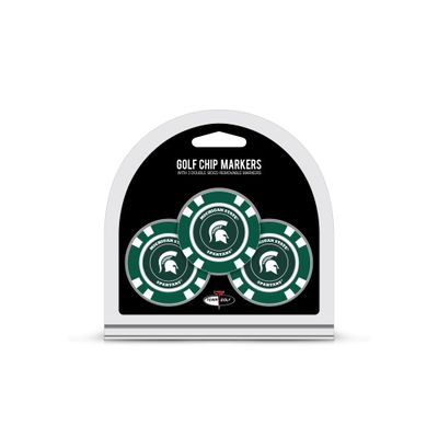 Team Golf NCAA Michigan State Spartans 3 Pack Golf Chip Ball Markers, Poker Chip Size with Pop Out Smaller Double-Sided Enamel Markers