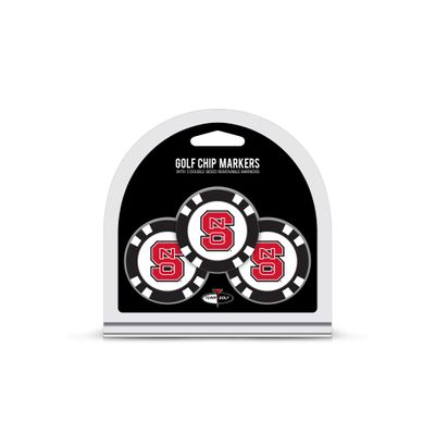 Team Golf NCAA NC State Wolfpack 3 Pack Golf Chip Ball Markers, Poker Chip Size with Pop Out Smaller Double-Sided Enamel Markers