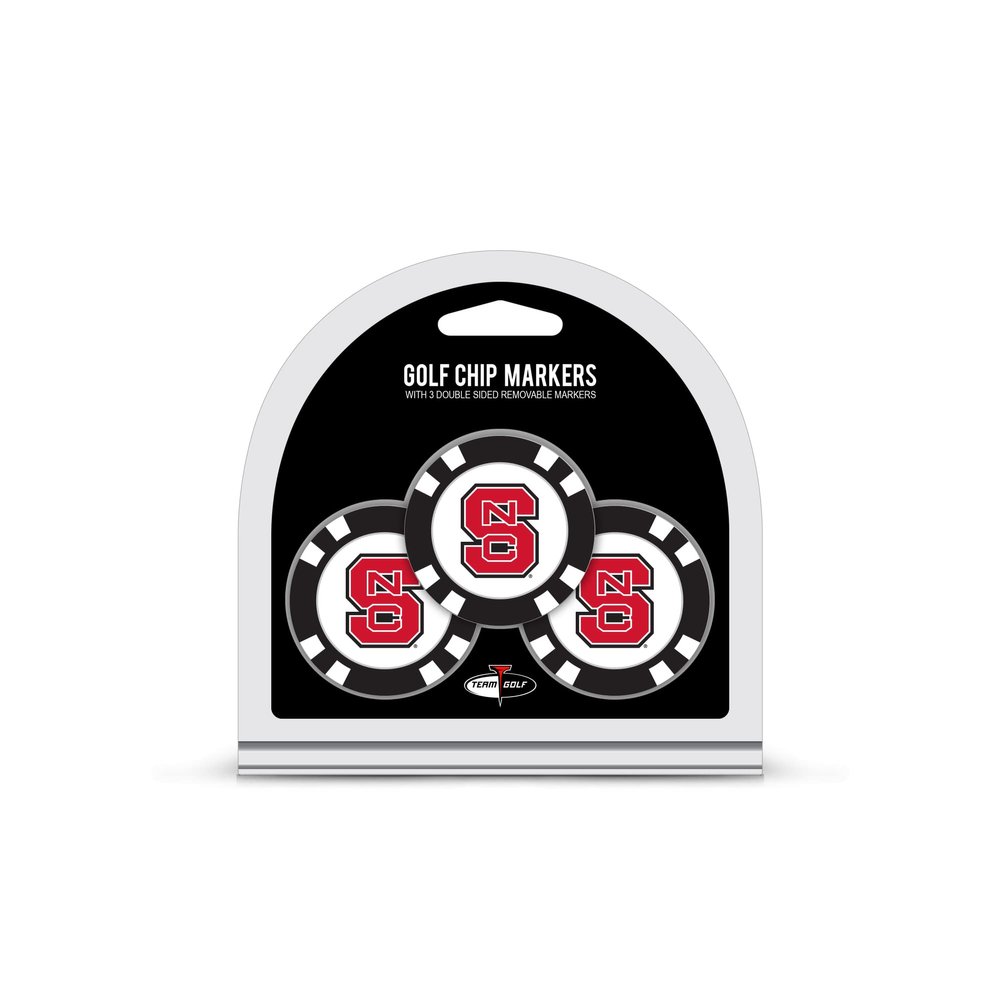 Team Golf NCAA NC State Wolfpack 3 Pack Golf Chip Ball Markers, Poker Chip Size with Pop Out Smaller Double-Sided Enamel Markers