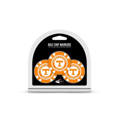 Team Golf NCAA Tennessee Volunteers 3 Pack Golf Chip Ball Markers, Poker Chip Size with Pop Out Smaller Double-Sided Enamel Markers