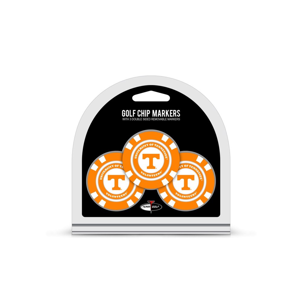 Team Golf NCAA Tennessee Volunteers 3 Pack Golf Chip Ball Markers, Poker Chip Size with Pop Out Smaller Double-Sided Enamel Markers