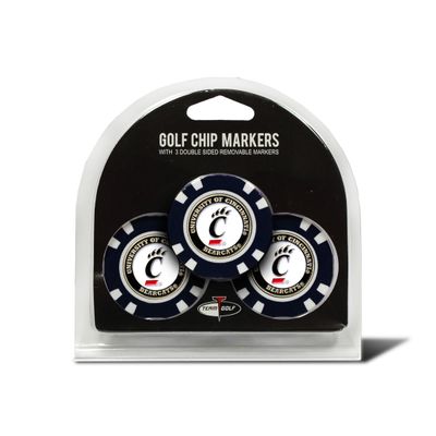 Team Golf NCAA Cincinnati Bearcats 3 Pack Golf Chip Ball Markers, Poker Chip Size with Pop Out Smaller Double-Sided Enamel Markers
