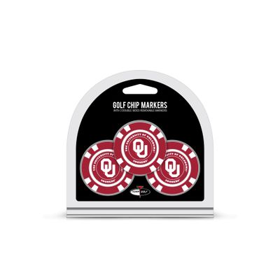 Team Golf NCAA Oklahoma Sooners 3 Pack Golf Chip Ball Markers, Poker Chip Size with Pop Out Smaller Double-Sided Enamel Markers