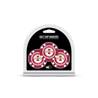 Team Golf NCAA Iowa State Cyclones 3 Pack Golf Chip Ball Markers, Poker Chip Size with Pop Out Smaller Double-Sided Enamel Markers