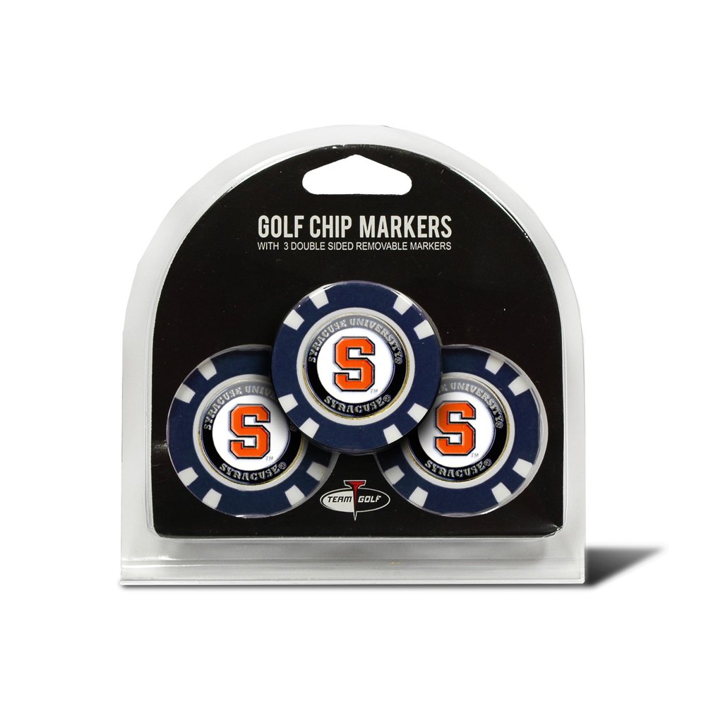 Team Golf NCAA Syracuse Orange 3 Pack Golf Chip Ball Markers, Poker Chip Size with Pop Out Smaller Double-Sided Enamel Markers