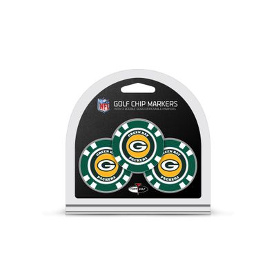 Team Golf NFL Green Bay Packers 3 Pack Golf Chip Ball Markers, Poker Chip Size with Pop Out Smaller Double-Sided Enamel Markers