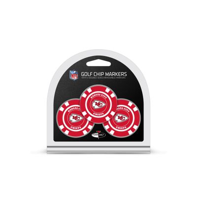 Team Golf NFL Kansas City Chiefs 3 Pack Golf Chip Ball Markers, Poker Chip Size with Pop Out Smaller Double-Sided Enamel Markers