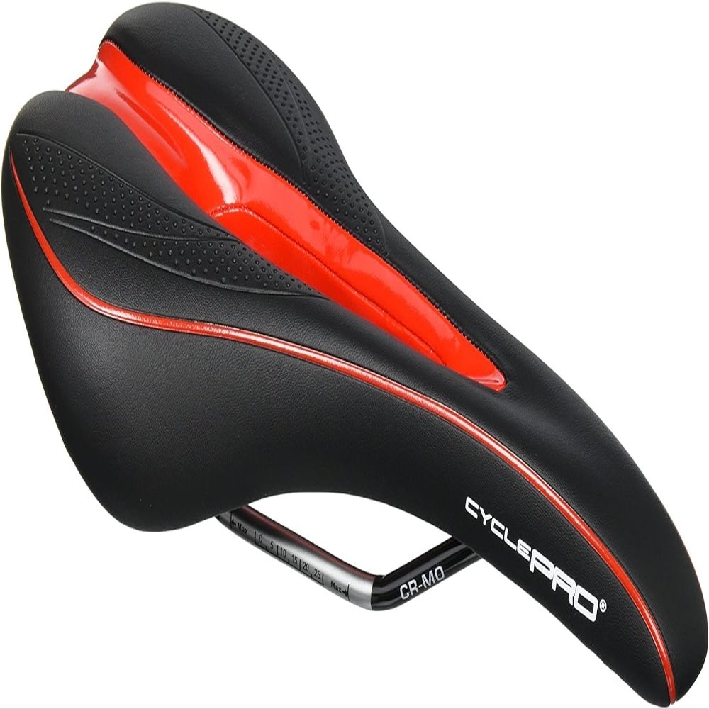 Cycle PRO CP-SD3256 Bicycle Saddle, Perforated, Flow for Comfort, Black/Red, 10.6 oz (298 g), Chromoly Rail, Road Mountain MTB, Cross Bike