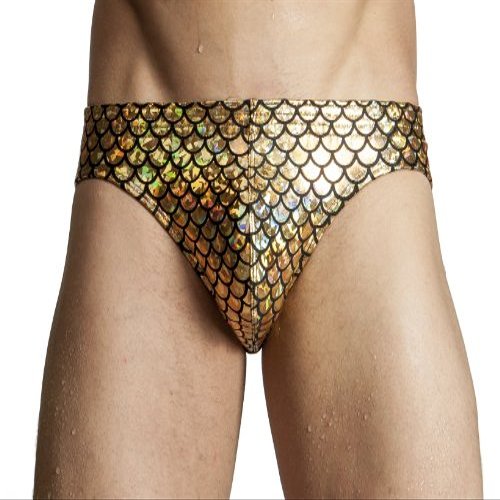 Gary Majdell Sport Mens Gold Mermaid Print Contour Pouch Bikini Swimsuit X-Large