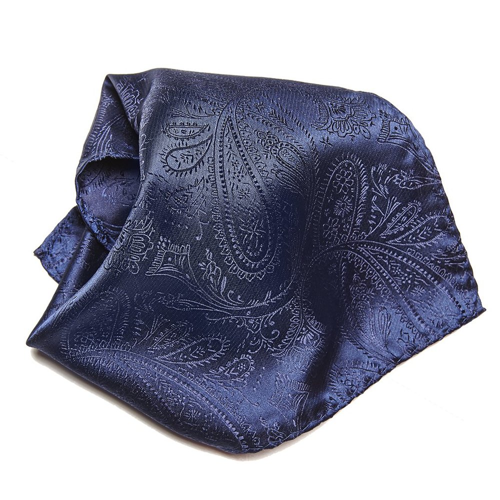 Vesuvio Napoli PAISLEY Design Men's Hankerchief Pocket Square Mens Hanky Hankie, Navy Blue, 10x10 Inches