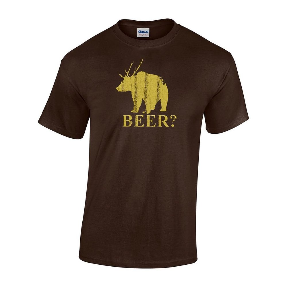 DIRTYRAGZ Men's Beer Deer Bear T Shirt S Brown