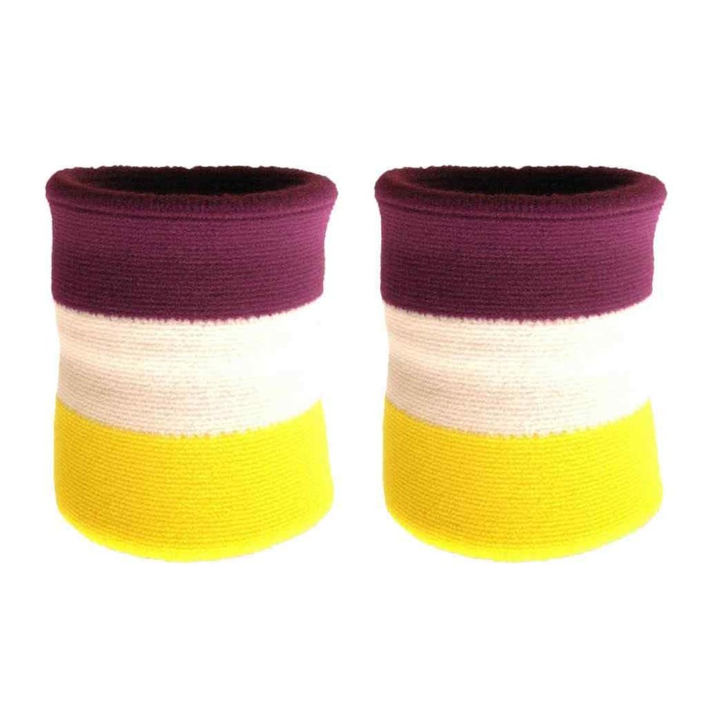 Couver Multi-Colors Mens Womens Sports Wristbands Sweatbands, 1 Pair, Bright Yellow/White/Purpl