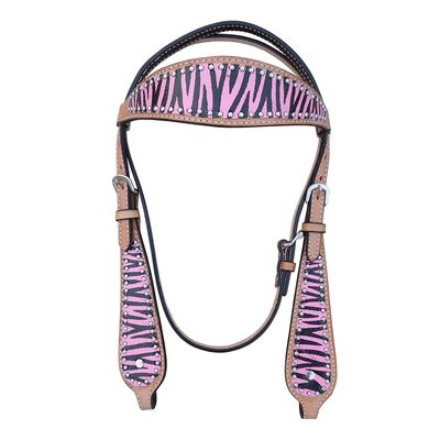 HILASON Western Horse Leather Headstall Tack Zebra | for Horses Headstalls