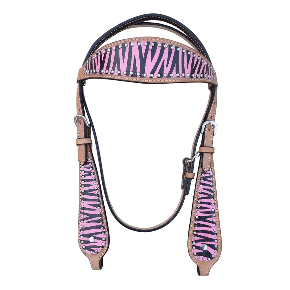 HILASON Western Horse Leather Headstall Tack Zebra | for Horses Headstalls