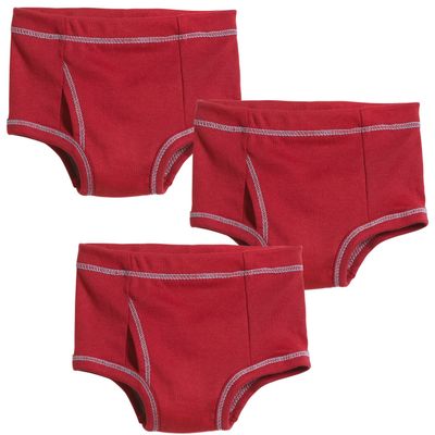Made in USA Boys Briefs Underwear in All Cotton - Toddler Underpants - Perfect for Sensitive Skins SPD Sensory Friendly Clothing 3-Pack, Red, Size 4