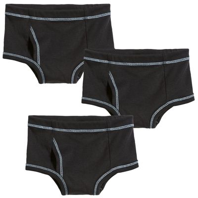 Made in USA Boys Briefs Underwear in All Cotton - Toddler Underpants - Perfect for Sensitive Skins SPD Sensory Friendly Clothing 3-Pack, Black, Size 6