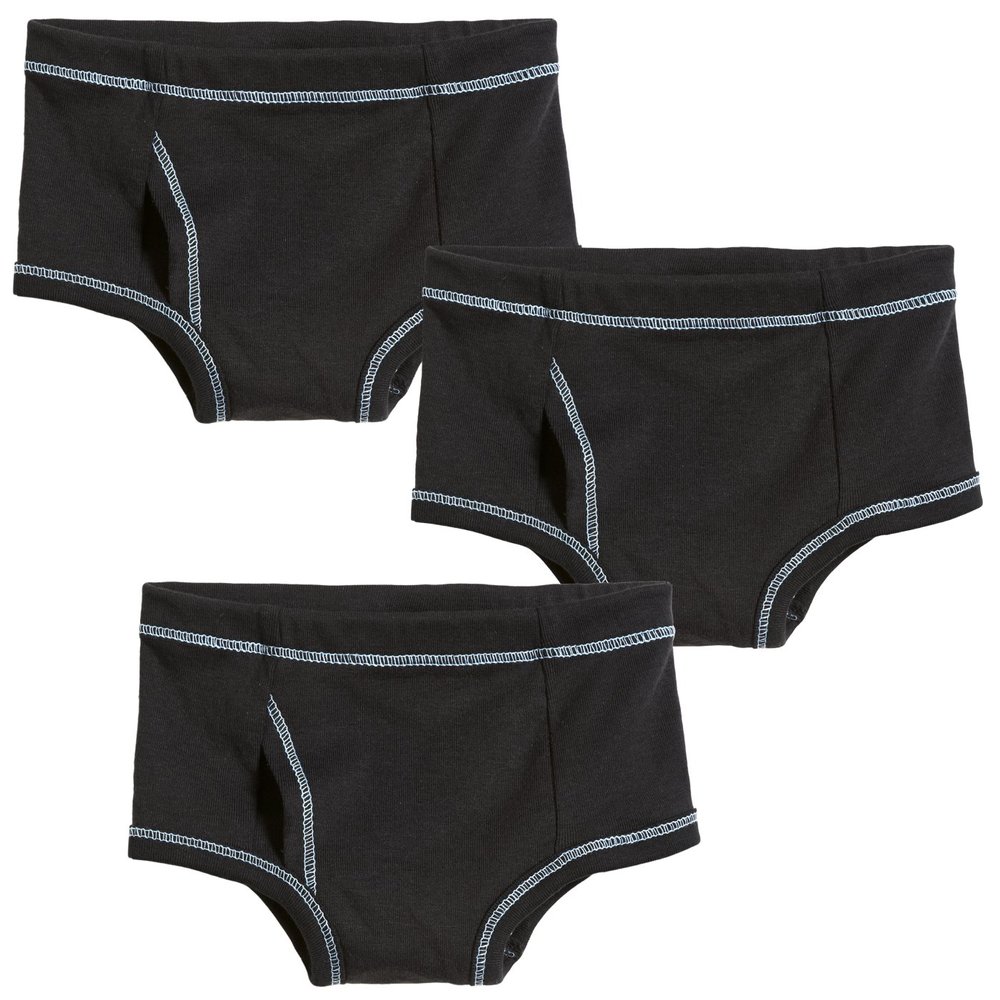 Made in USA Boys Briefs Underwear in All Cotton - Toddler Underpants - Perfect for Sensitive Skins SPD Sensory Friendly Clothing 3-Pack, Black, Size 6